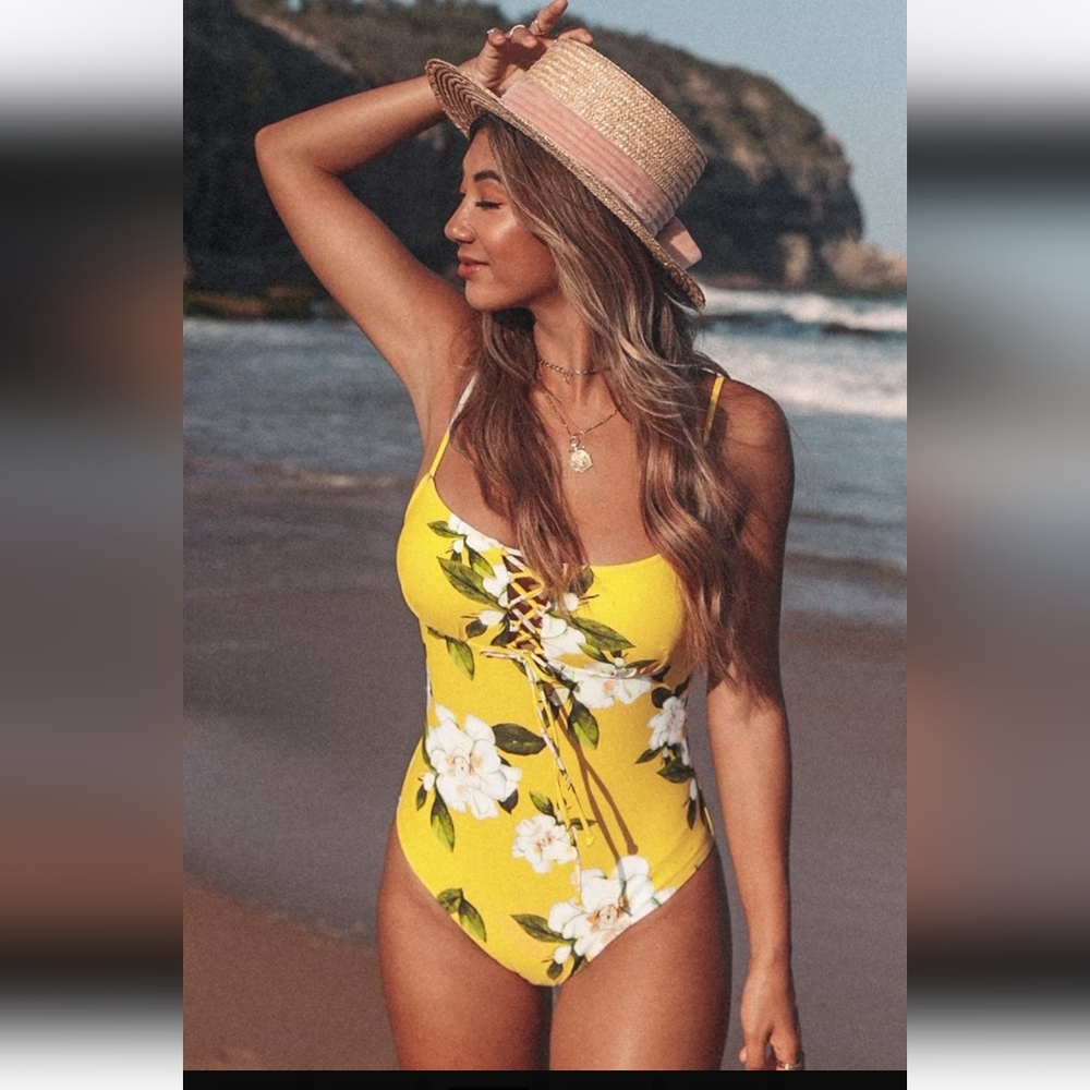 Cupshe Yellow Floral Swimsuit